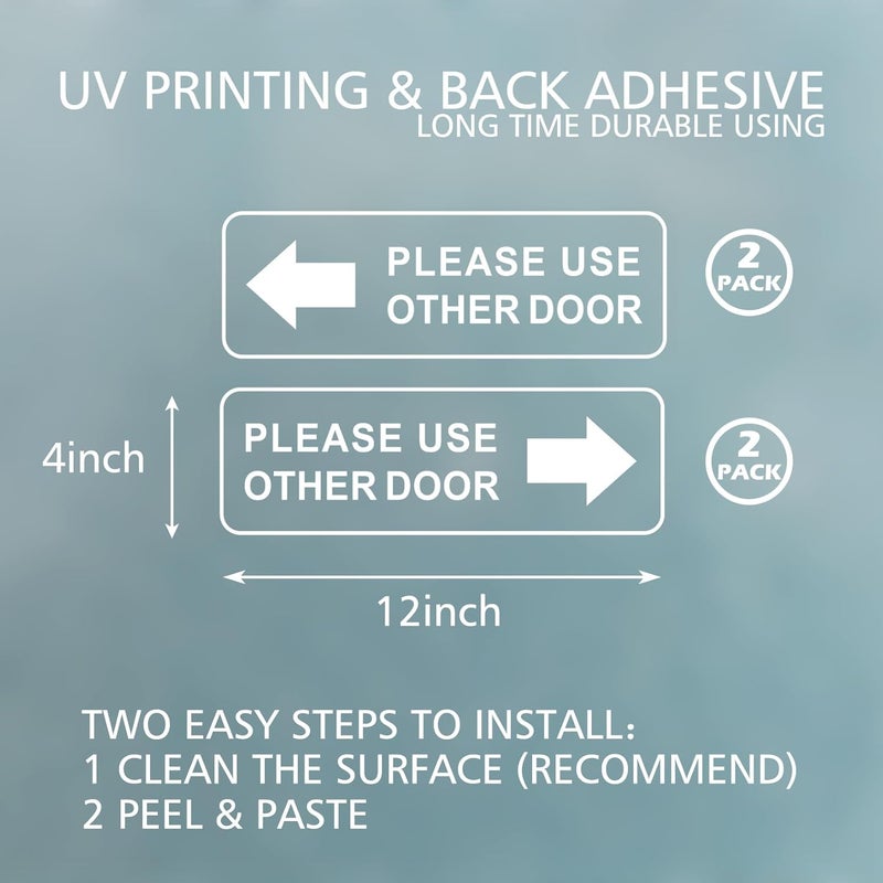 SnailGo Please Use Other Door for Business Sign 12x4 Inch Sticker Left Right Arrow Sticker Sign for Door Office Waterproof UV Proof Decal 4 Pack - Image 3